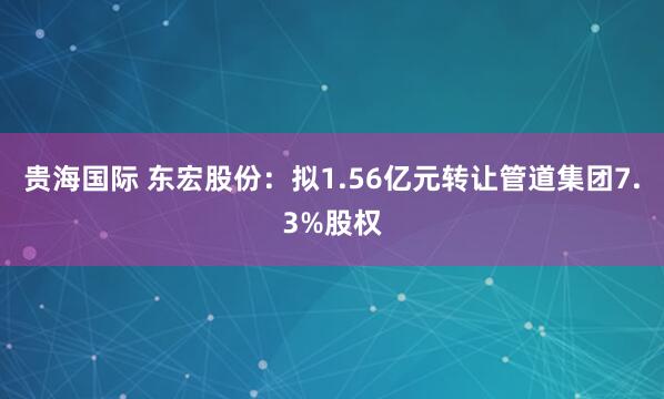 贵海国际 东宏股份：拟1.56亿元转让管道集团7.3%股权