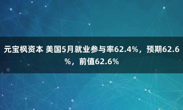 元宝枫资本 美国5月就业参与率62.4%，预期62.6%，前值62.6%